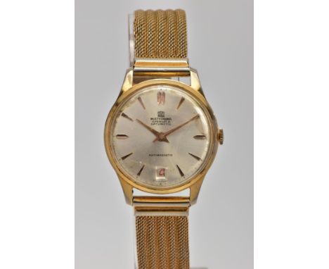 A GENTELMENS 'MULTY PRIMA' WRISTWATCH, round champagne dial signed 'Multy Prima, superflat 21, Datomatic, Antimagnetic', bato