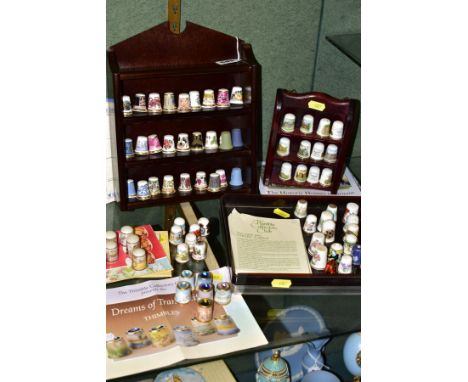 VARIOUS COLLECTORS THIMBLES AND STANDS, to include Thimble Collectors Club limited edition set of The Wedgwood Museum Thimble