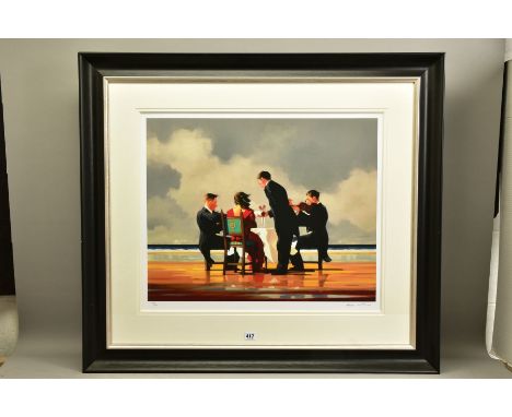 JACK VETTRIANO (SCOTTISH 1951), 'ELEGY FOR THE DEAD ADMIRAL', a signed limited edition print of figures on a beach, 101/250, 
