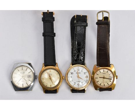 FOUR GENTLEMENS WRISTWATCHES, to include a gold-plated 'Avia' fitted with a black strap, a gold-plated 'Timex' fitted with a 