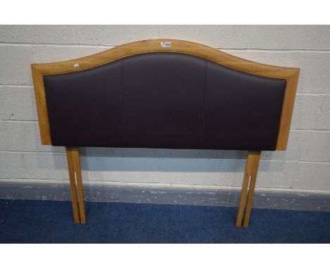 A LIGHT OAK AND LEATHER 4FT HEADBOARD