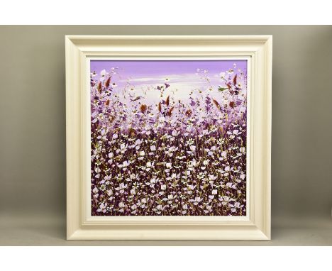 MARY SHAW (BRITISH CONTEMPORARY) 'LAST LIGHT' lavender coloured wild flowers, signed bottom left, oil on canvas, approximate 