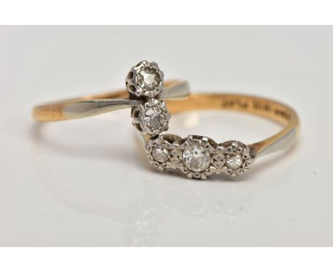 TWO DIAMOND RINGS, the first designed as three graduated brilliant cut diamonds, ring size M 1/2, the second two single cut d