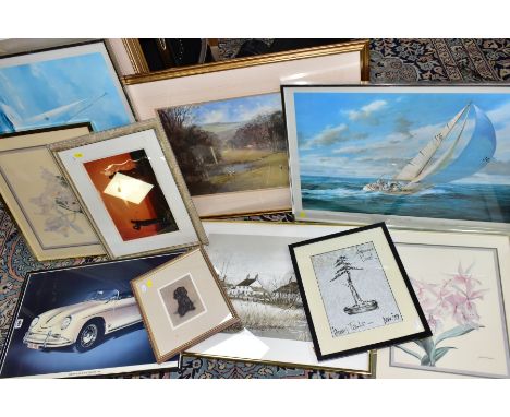 TWELVE FRAMED PRINTS, to include a rural scene by Jeremy King, limited edition 150/200, 'We Three Kings' print featuring Red 