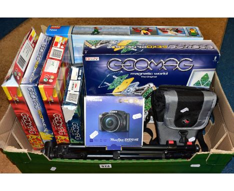 A BOX OF SUNDRIES, to include a boxed Canon Power Shot SXC510 HS digital camera (looks complete, but not tested), together wi