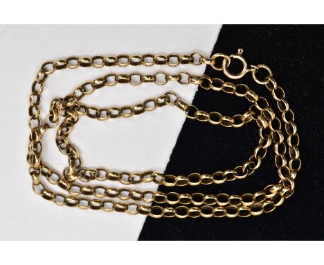 A 9CT GOLD BELCHER LINK CHAIN, fitted with a spring clasp, hallmarked 9ct gold London, length 480mm, approximate gross weight