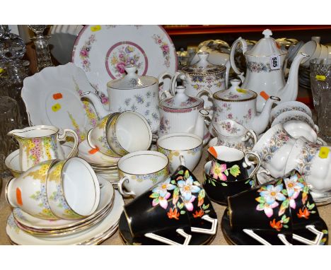 A GROUP OF CERAMIC TEAWARES, to include a Royal Stafford twenty one piece part tea set, pattern No, 329, a Paragon 'Meadowval