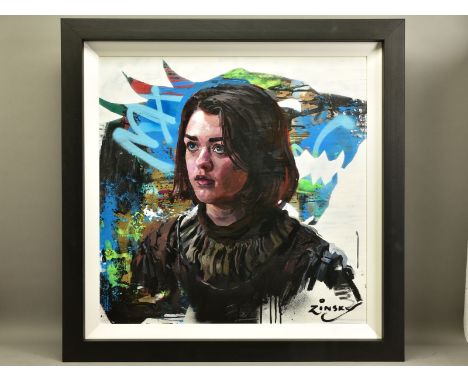 ZINSKY (BRITISH CONTEMPORARY) 'ARYA STARK' a portrait of Maisie Williams as the Game of Thrones character, signed bottom righ