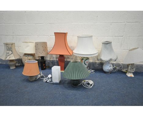 TEN VARIOUS CERAMIC TABLE LAMPS, of various styles, and sizes, all with shades