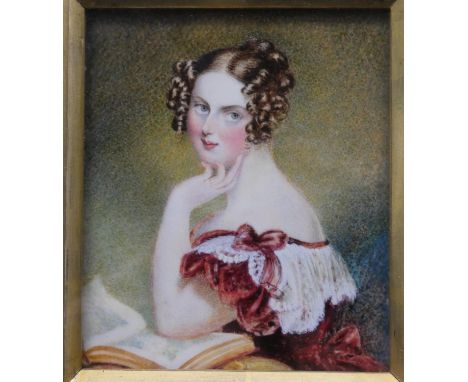 After Sir George Hayter, a 19th century miniature watercolour portrait, The Hon. Mrs Henry Ramsden, label to the reverse, uns
