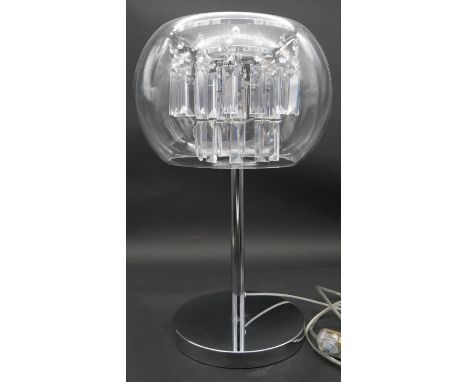 A contemporary table lamp with glass shade and crystal drops on chrome base. H.50cm 