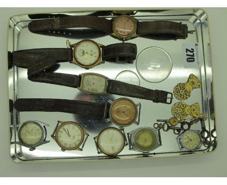 A Collection of Assorted Vintage Gent's Wristwatches, including Rex date / moon phase gent's wristwatch (damage / incomplete)