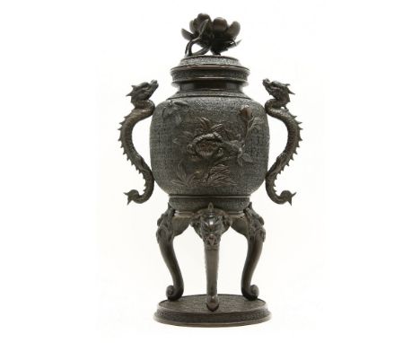 A 19th century Oriental bronze lidded urn