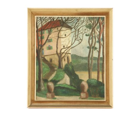 English School, c.1930,Continental viewa portrait verso,oil on canvas,56 x 46cm
