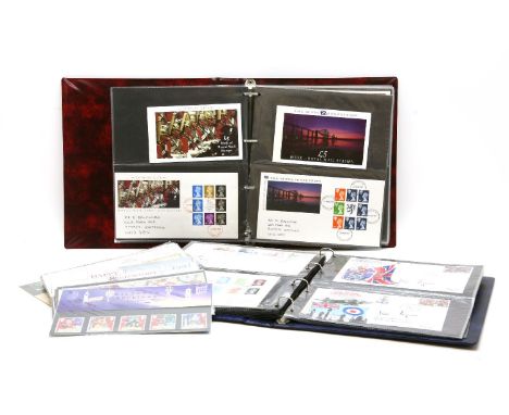 Four stock books of GB stamps, mint and used, three albums of first day covers, plus a few presentation packs
