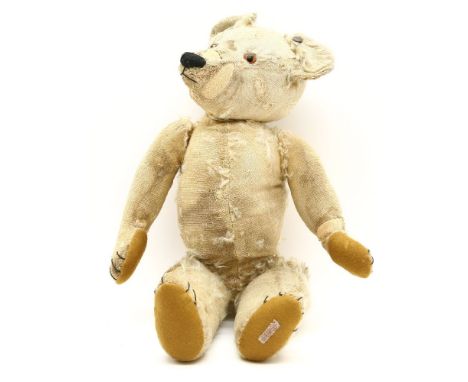 A Chad Valley teddy bear, together with two Continental ceramic figures, an Oriental example and a Royal Crown Derby bowl