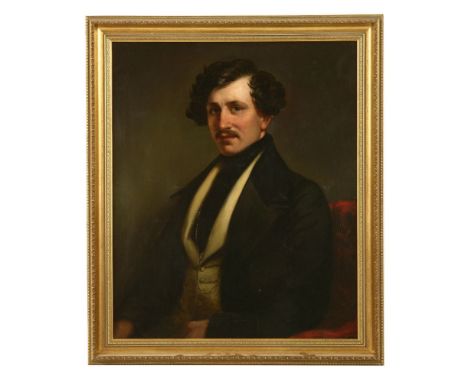 English school, 19th CenturyPORTRAIT OF A GENTLEMAN, SEATED HALF-LENGTH,IN A BLACK COATOil on canvas76.5 x 63cm