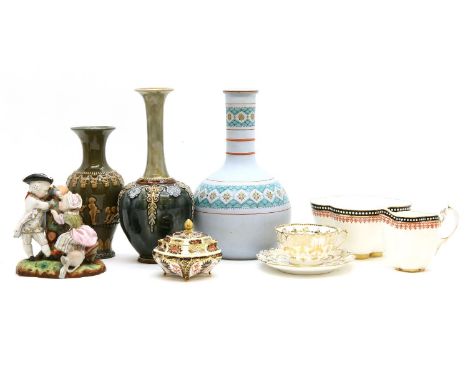 A group of Doulton, Lambeth vases, together with a Jean Gille figure, a Royal Crown Derby sugar bowl, and various tea wares i