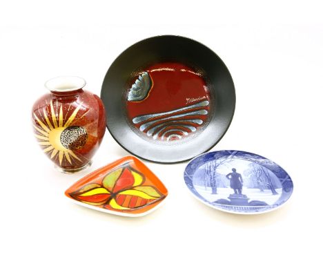 A boxed Marie Graves Eclipse vase, for Carlton Ware, together with a boxed Poole Millenium plate, a Delphin plate, Copenhagen