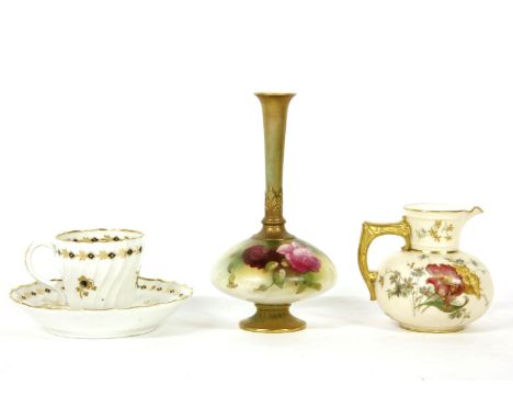 An 18th century Worcester flight period teacup and saucer, with written moulding, factory and gilders mark, together with a R