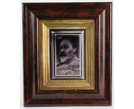 Craven Dunnill & Co. lilac majolica glazed portrait tile, circa early 20th century, depicting King Edward VII, framed, image 