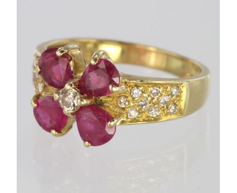 18ct Gold Ruby and Diamond Ring size L weight 3.9g