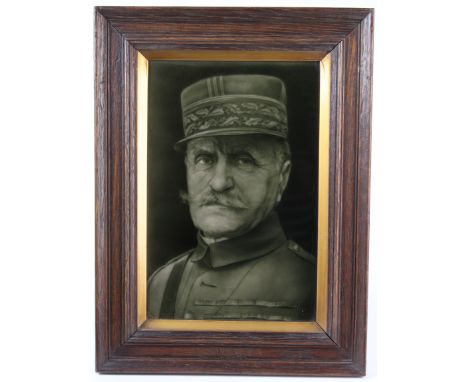 Oak Framed Ceramic Tile of General Foch by J.H. Barratt Stoke-on-Trent 6 x 9 inches designed by George Cartlidge