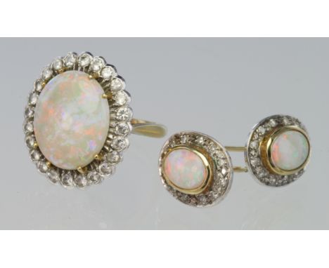 18ct Gold Opal and Diamond Ring size I with matching Earrings weight 10.1g