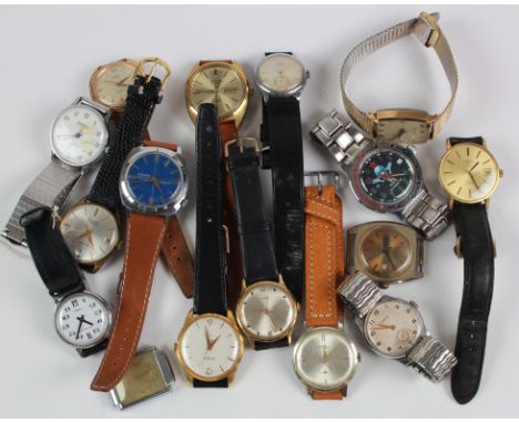 Selection of sixteen gents wristwatches to include Rotary, Ruhla, Timex, Sekonda, Regency etc, needs viewing