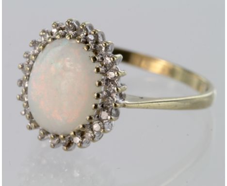 9ct Gold Opal and Diamond Ring size S weight 2.5g