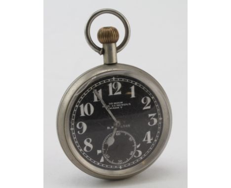 Military pocket watch, the circular black non-luminous dial with white Arabic numerals and subsidiary second dial at 6 o'cloc