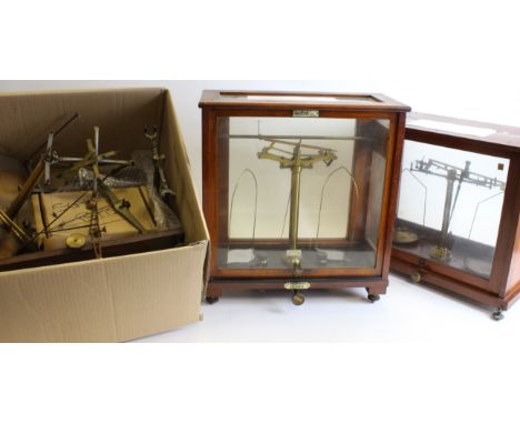Two sets of glass cased balance scales, together with a quantity of other scales (incomplete)