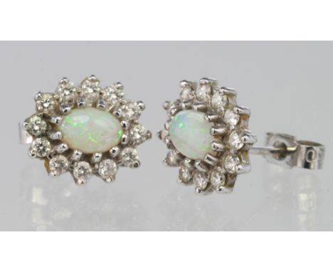 18ct White Gold Opal and Diamond set Earrings weight 3.5g