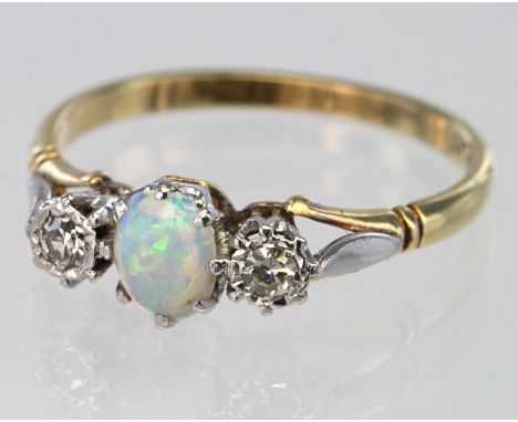 18ct Gold and Platinum Ring set with Opal and Diamonds size N weight 2.2g