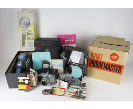 Prinz Proofmaster 8mm Movie Editor, contained in original box, together with Bell & Howell Zoomatic 8mm camera, with instruct