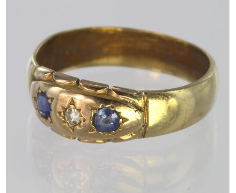 18ct Gold Gypsy style Sapphire and Diamond Ring size R weight 5.2g