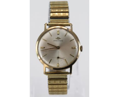 Gents Movado 9ct cased wristwatch circa 1967 on a later non gold expandable bracelet, watch working when catalogued