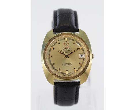 Gents Omega Electronic F300 Hz gold plated chronometer wristwatch (circa 1972) with date aperture, luminous hands and gold ba