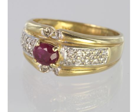 18ct Gold Ruby and Diamond Ring size J weight 4.5g