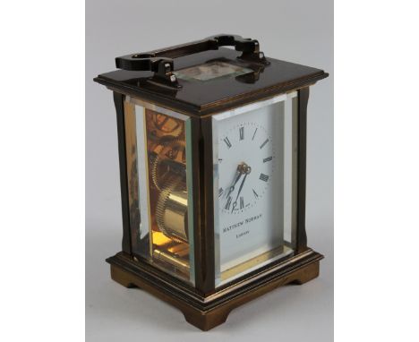 Brass five glass carriage clock, key present, height 11cm (excluding handle), working at time of cataloging