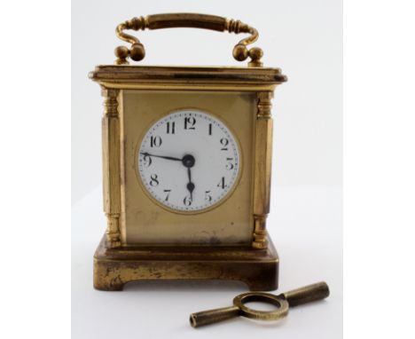 French brass five glass carriage clock, circa late 19th to early 20th century, arabic numerals to dial with gilt surround, ke