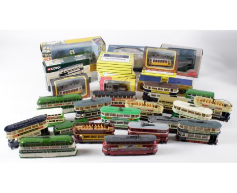 Diecast. A  collection of approximately forty-five diecast models, mostly Trams and Buses, makers include Corgi & Lesney