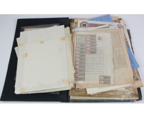 Share certificates. A large collection of share certificates (including several Russian examples), circa late 19th to mid 20t