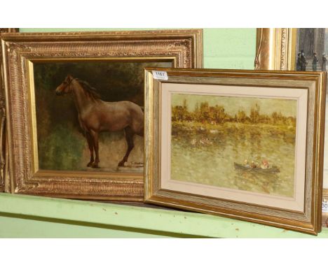 Continental School (19th century) Portrait of a horse standing, indistinctly signed lower right, oil on panel, together with 
