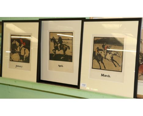 William Nicholson ''January'' lithograph print; together with ''March'' and ''April'' by the same artist 
