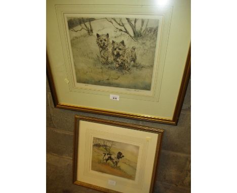 Henry Wilkinson, 2 Coloured Etchings, 2 Terriers 9/180, Spaniel 131/250 