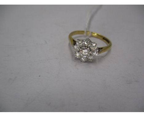 18ct and Platinum Diamond Cluster Flower Ring, 2.65g, Size K 