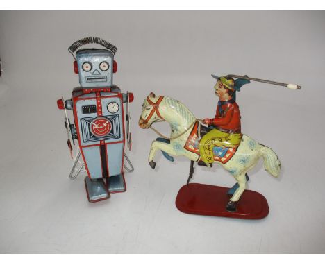Japanese Tin Plate Clockwork Robot and a Tin Plate Clockwork Rodeo Rider 