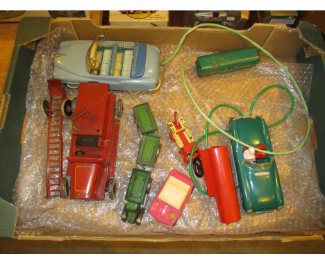 Tin Plate Clockwork Fire Engine, Lorry and Trailers, Breakdown Service Vehicle and Others 