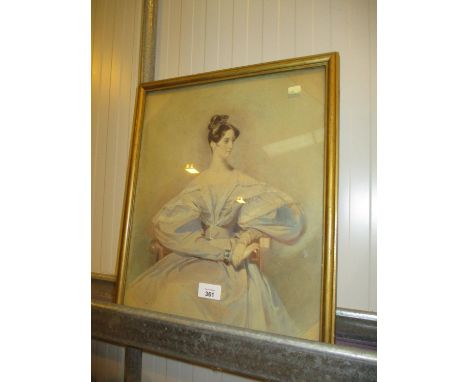 19th Century Watercolour Portrait of a Seated Woman, 42x32cm 